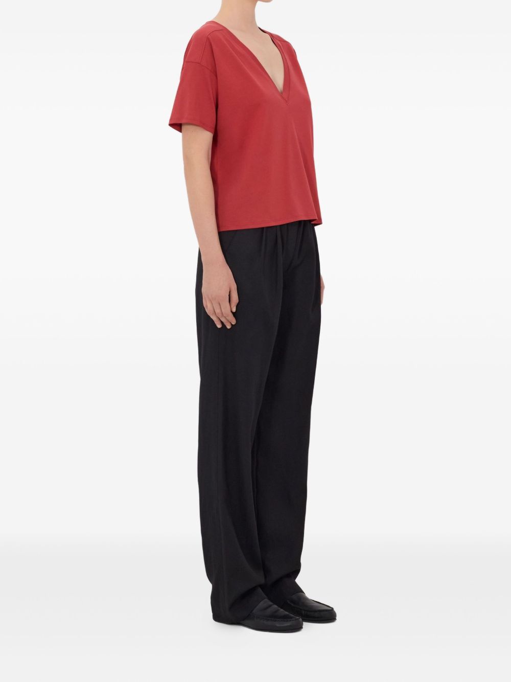 T-shirt Faaa Lds con scollo a V in rosso Loulou de saison - donna 