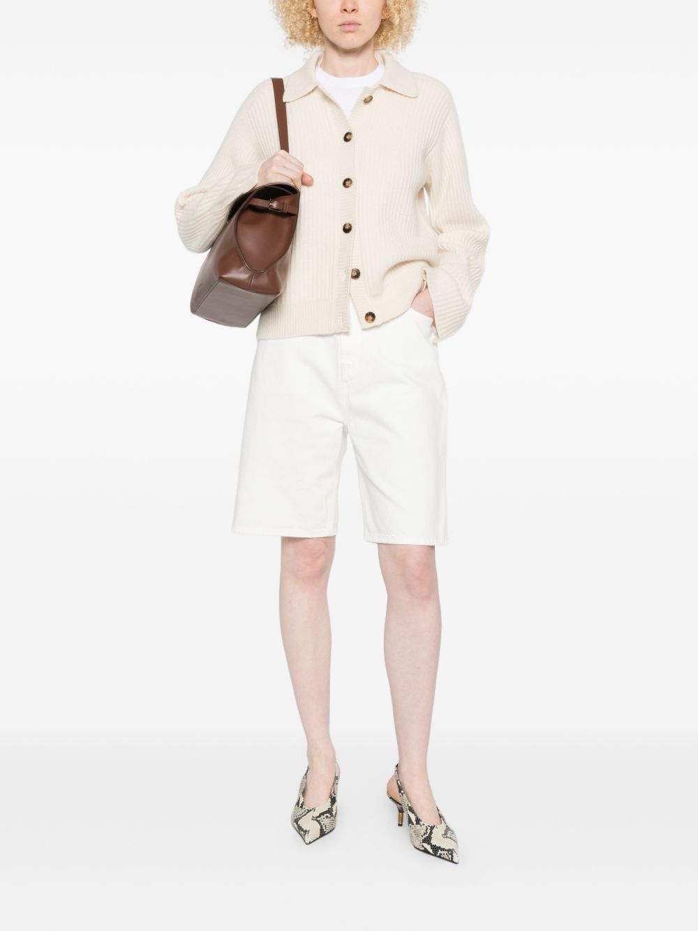 Shorts con taschei in bianco Loulou de saison - donna 