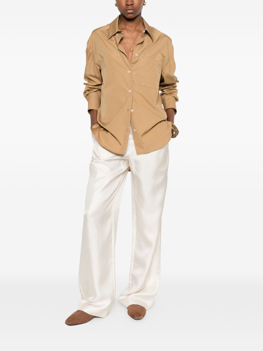 Camicia lee con ricamo in marrone chiaro Loulou de saison - donna 