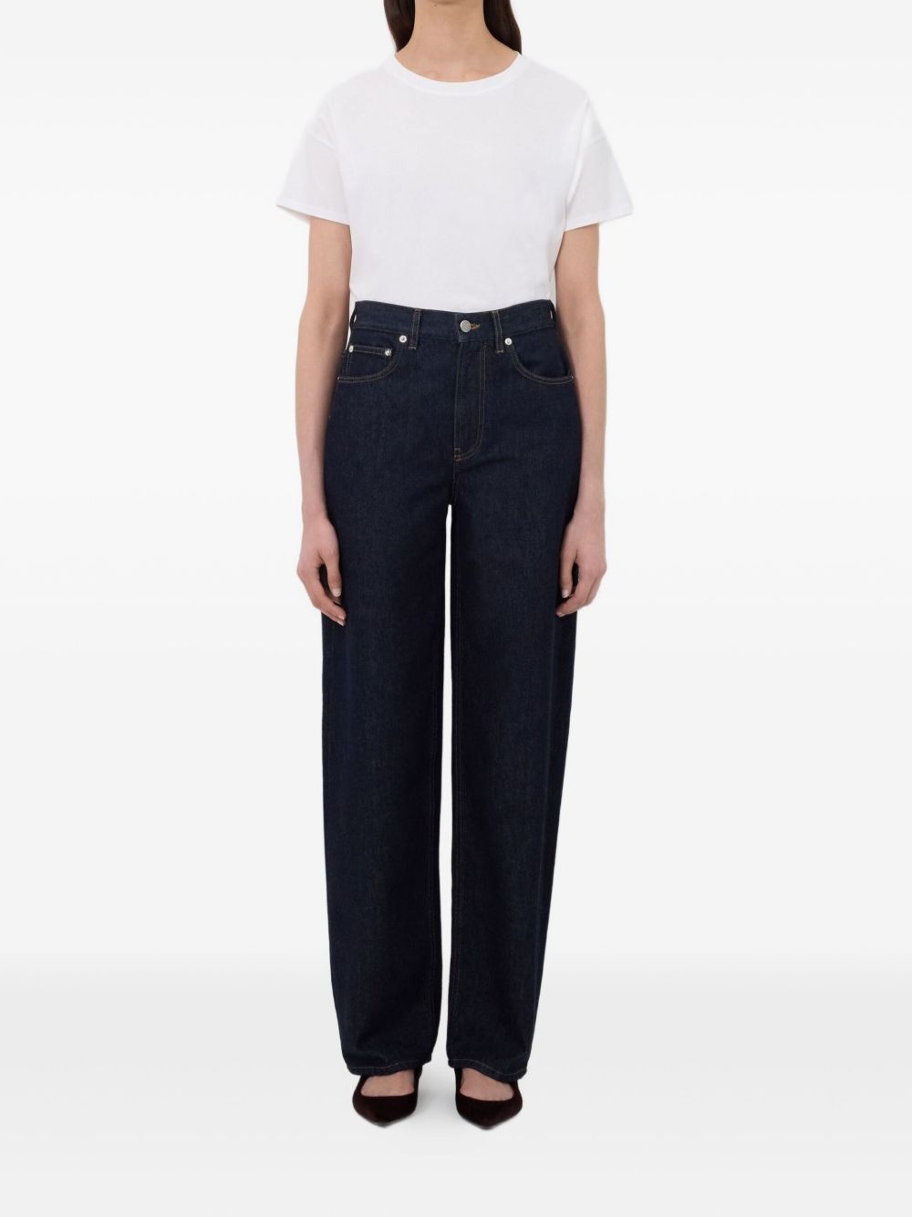 Jeans Samur a cinque tasche con logo e toppa in blu Loulou de saison - donna 