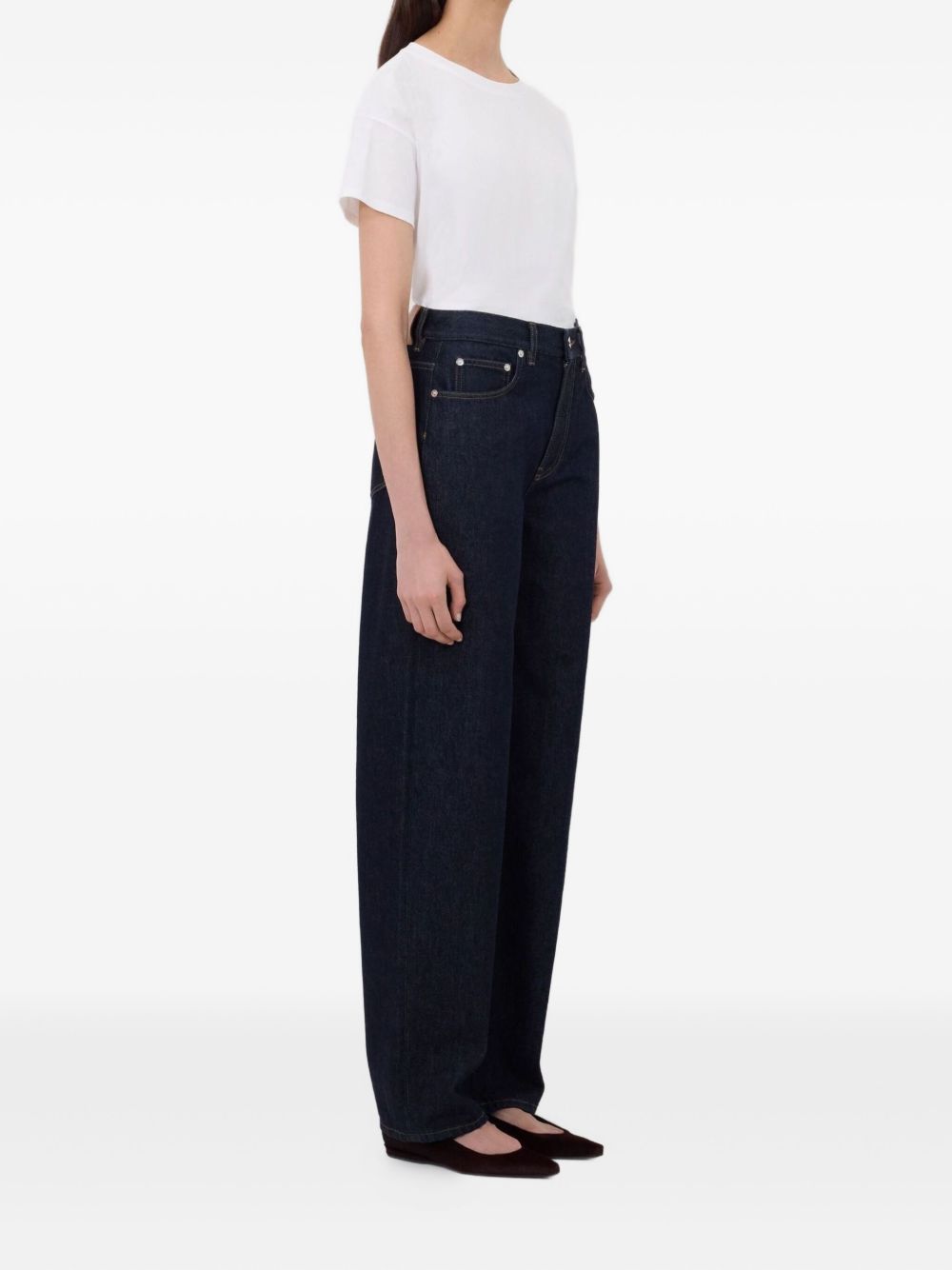 Jeans Samur a cinque tasche con logo e toppa in blu Loulou de saison - donna 