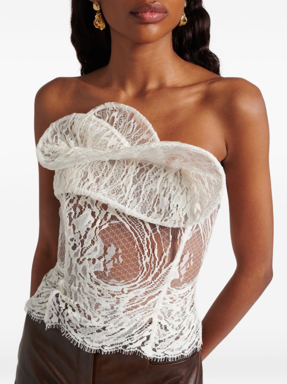 Top corsetto in pizzo con volant in bianco Magda butrym - donna 