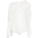 Blusa con volant e dettaglio a fiore in crema  Magda butrym - donna 