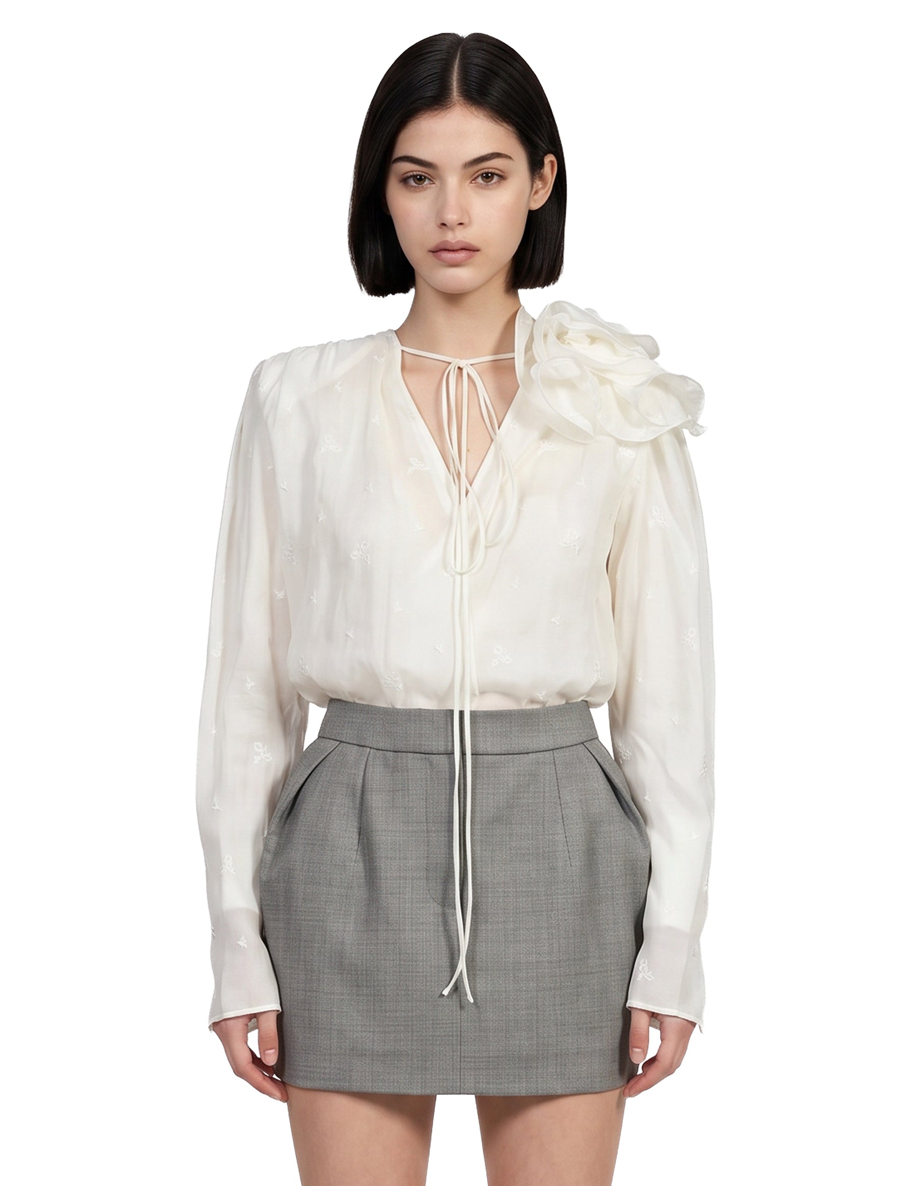 Blusa con volant e dettaglio a fiore in crema  Magda butrym - donna 