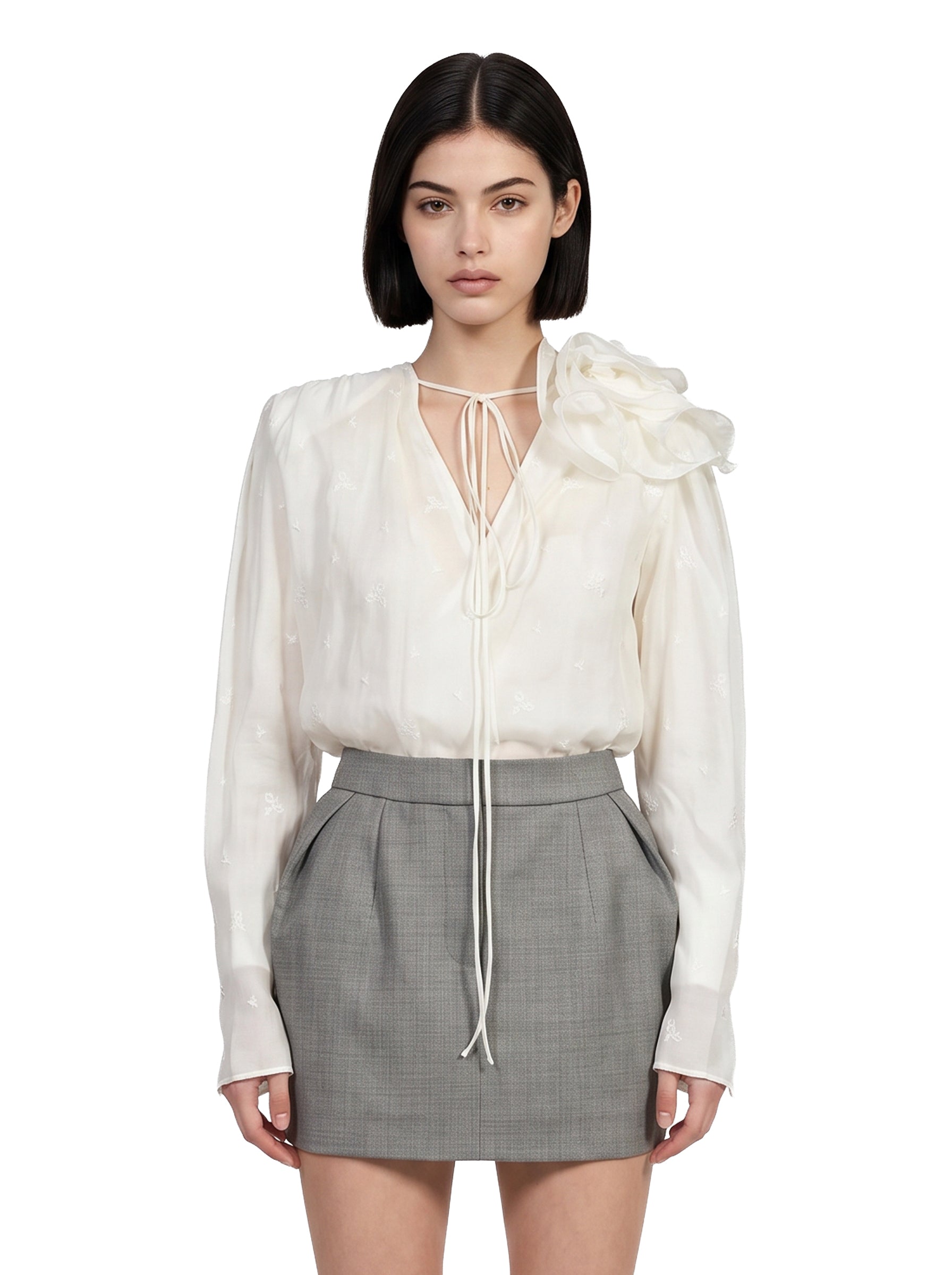 Blusa con volant e dettaglio a fiore in crema  Magda butrym - donna 