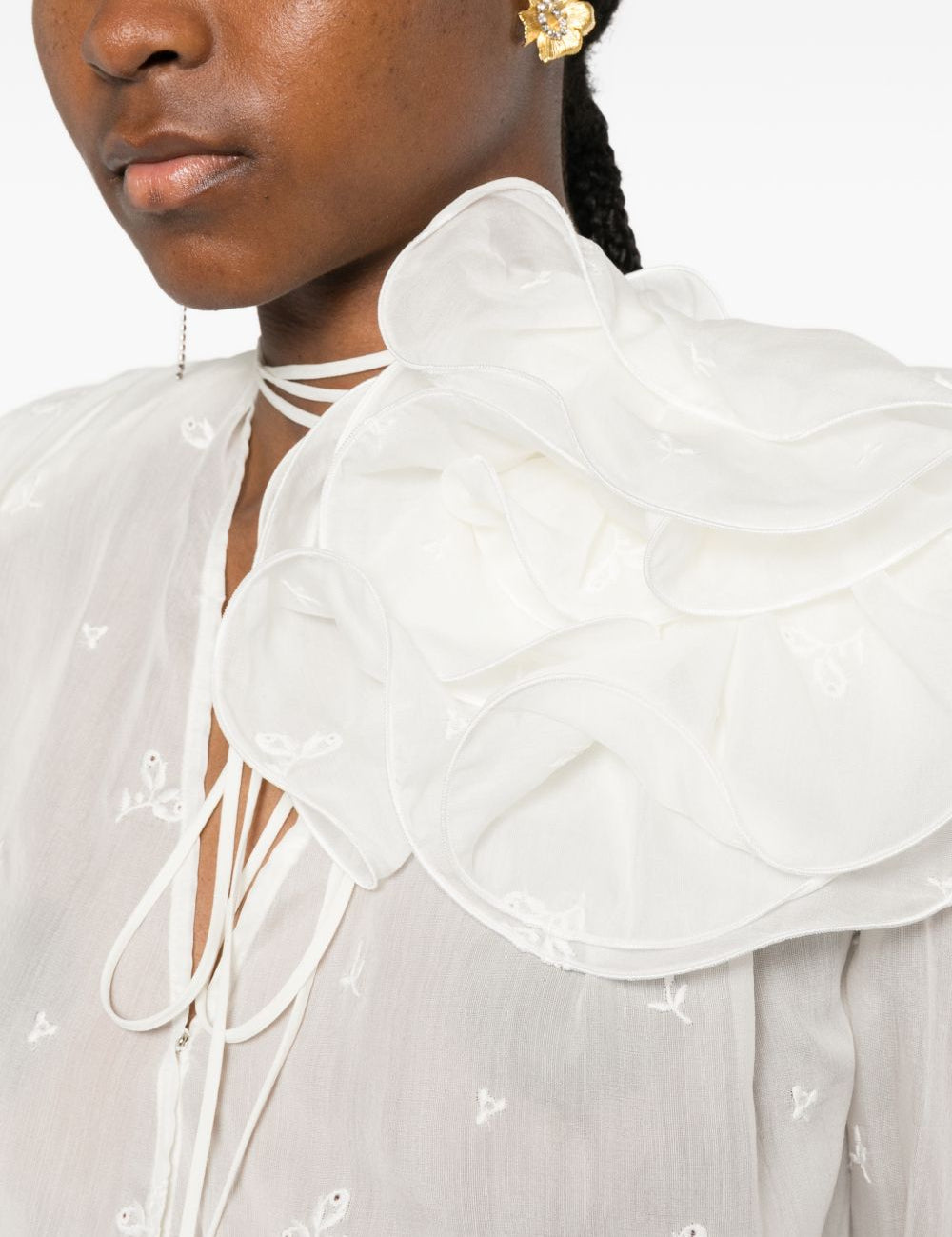 Blusa con volant e dettaglio a fiore in crema  Magda butrym - donna 