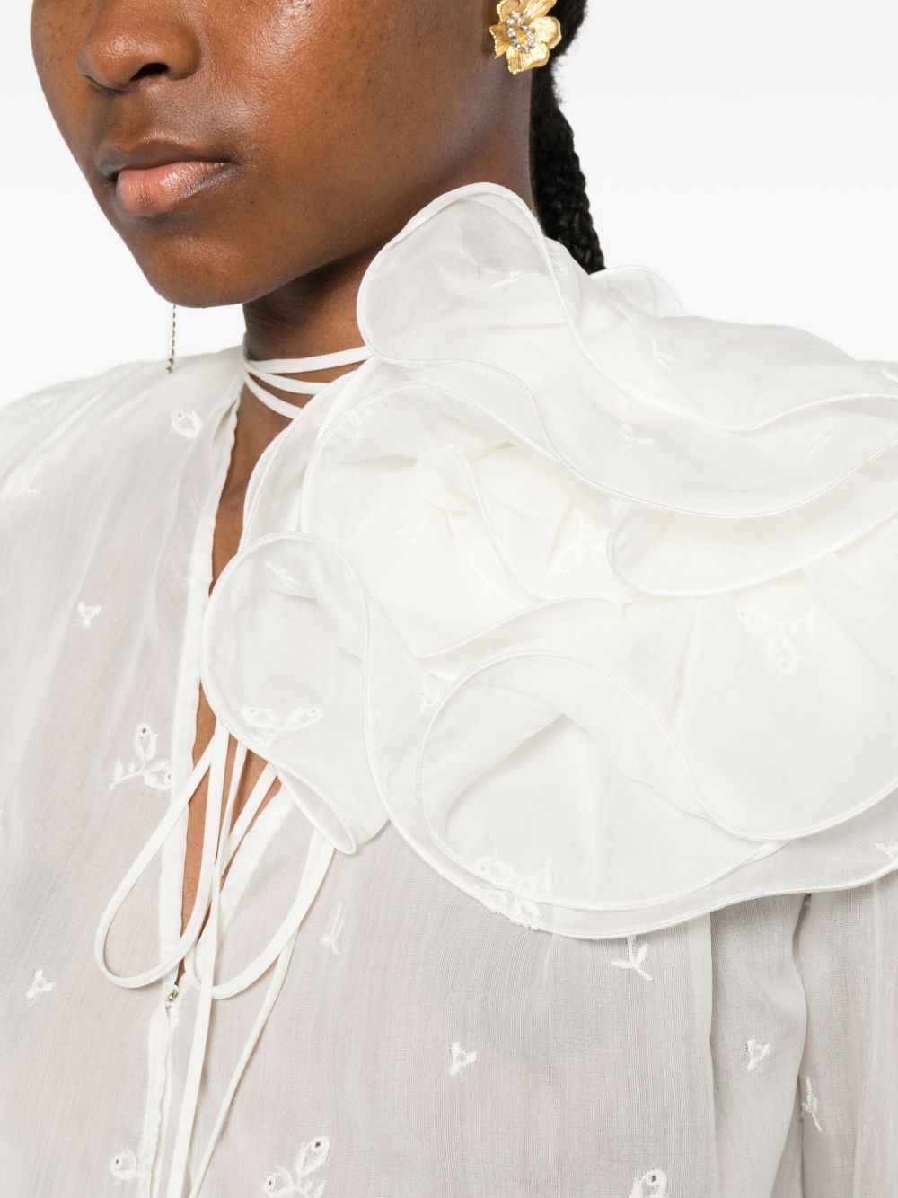 Blusa con volant e dettaglio a fiore in crema  Magda butrym - donna 