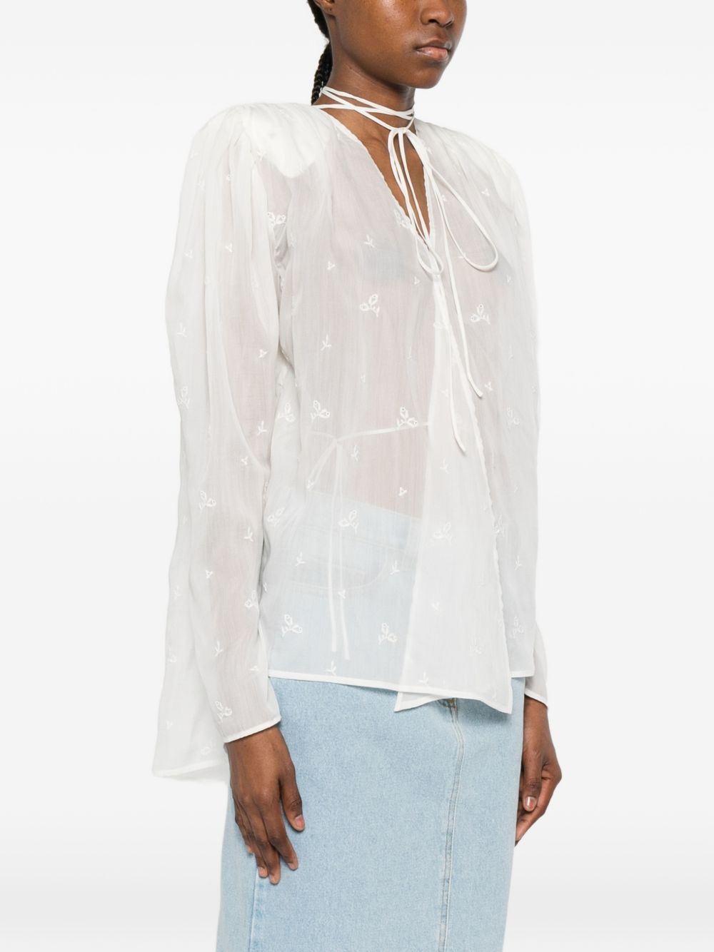 Blusa con volant e dettaglio a fiore in crema  Magda butrym - donna 
