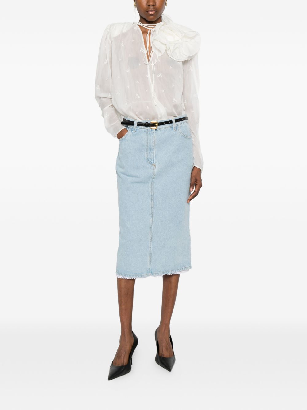 Blusa con volant e dettaglio a fiore in crema  Magda butrym - donna 