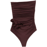 Costume da bagno con dettagli floreali ruches in bordeaux Magda butrym - donna 