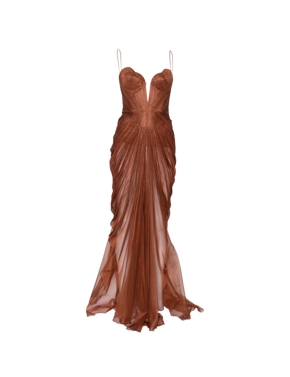 Maxi abito con corsetto cecilia effetto plissé in marrone Maria lucia hohan - donna 