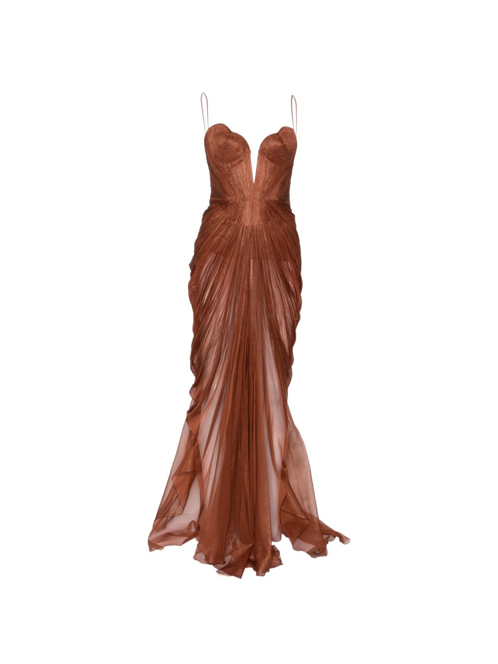 Maxi abito con corsetto cecilia effetto plissé in marrone Maria lucia hohan - donna 