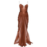 Maxi abito con corsetto cecilia effetto plissé in marrone Maria lucia hohan - donna 