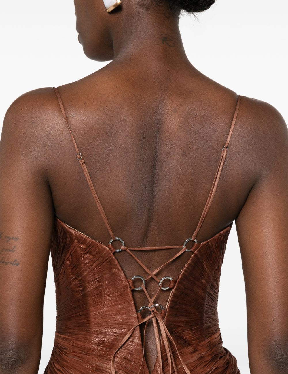 Maxi abito con corsetto cecilia effetto plissé in marrone Maria lucia hohan - donna 