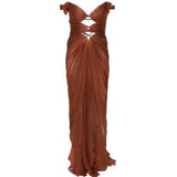 Abito maxi Catarina con effetto plissé in marrone Maria lucia hohan - donna 