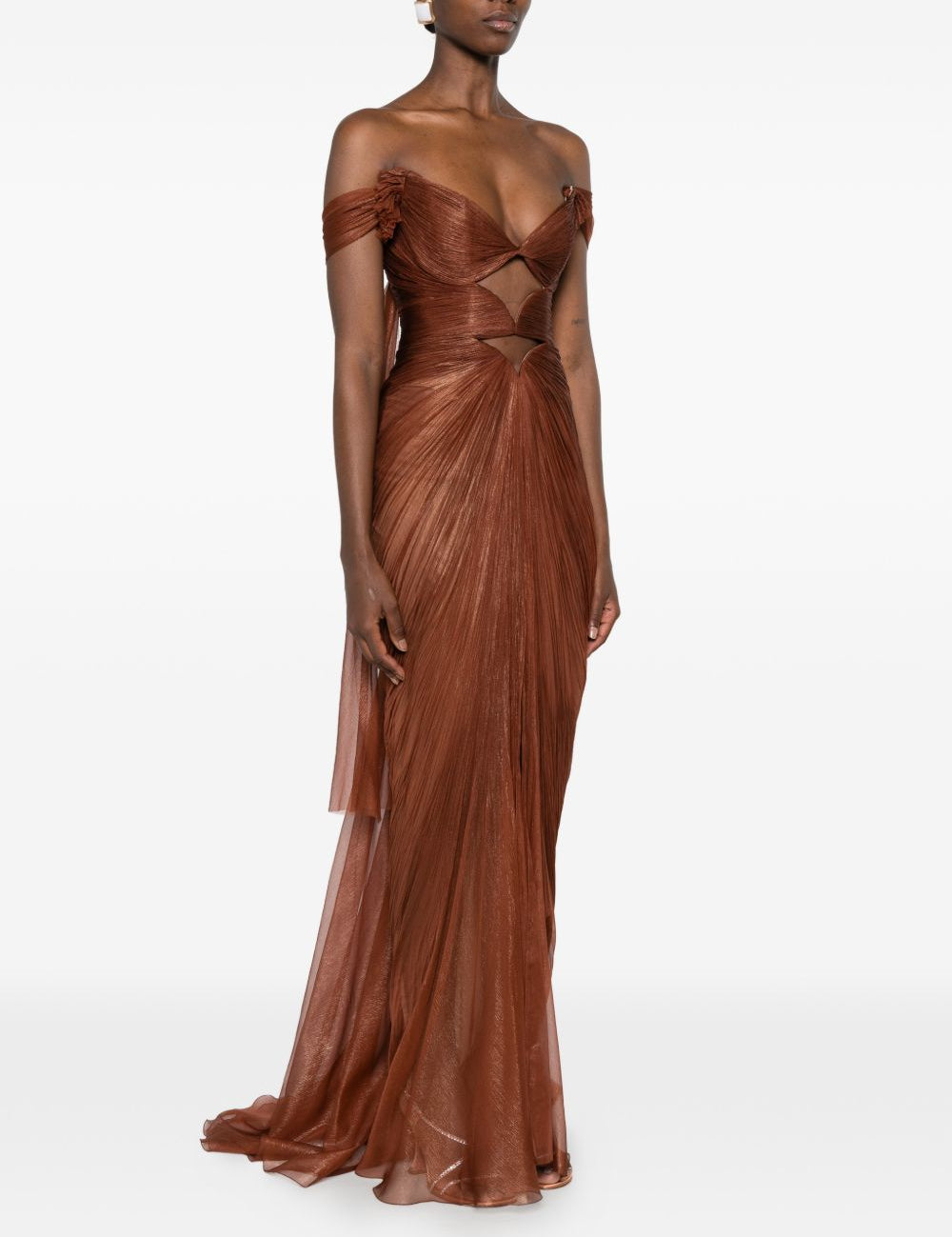 Abito maxi Catarina con effetto plissé in marrone Maria lucia hohan - donna 