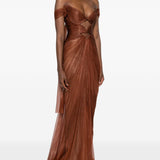 Abito maxi Catarina con effetto plissé in marrone Maria lucia hohan - donna 