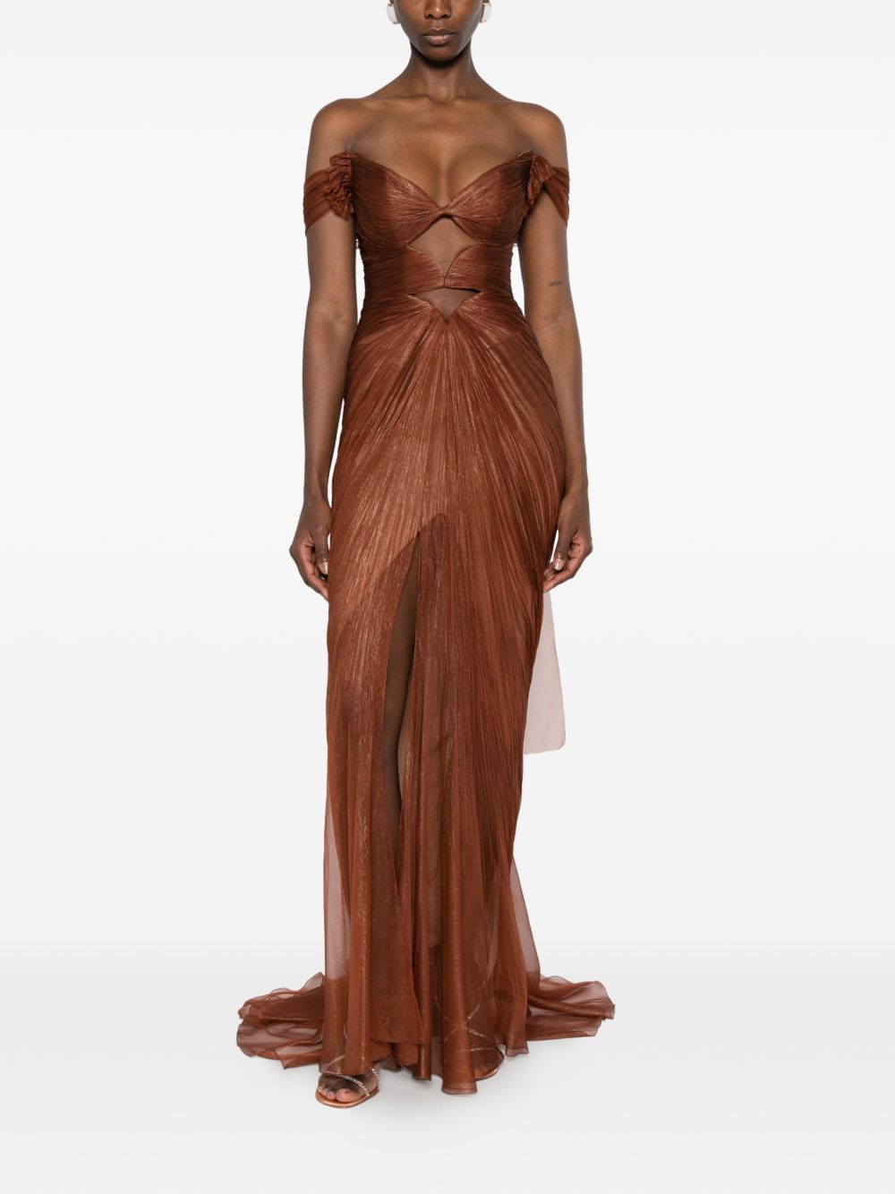 Abito maxi Catarina con effetto plissé in marrone Maria lucia hohan - donna 