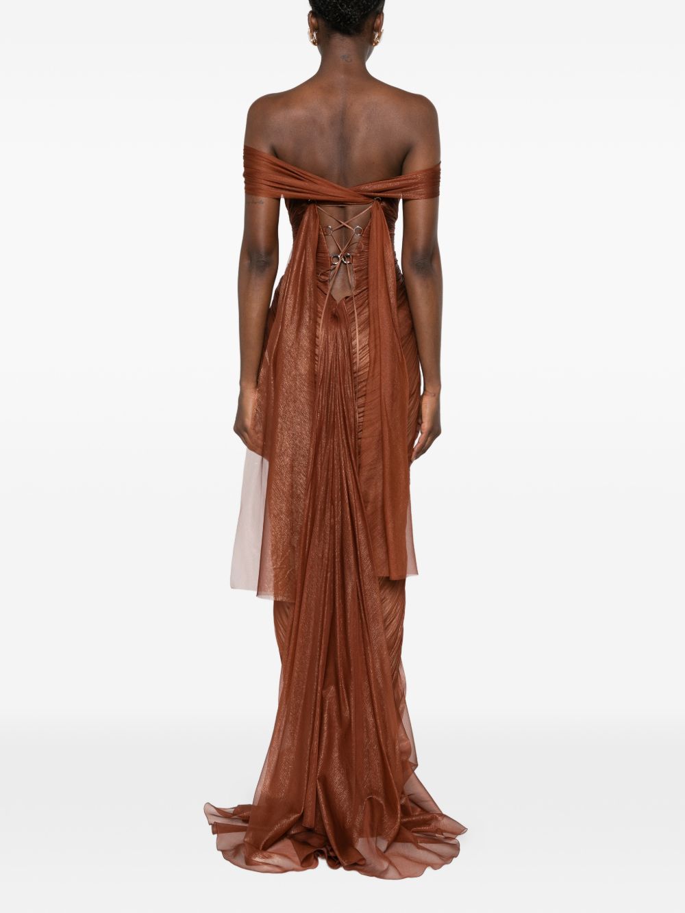 Abito maxi Catarina con effetto plissé in marrone Maria lucia hohan - donna 