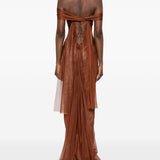 Abito maxi Catarina con effetto plissé in marrone Maria lucia hohan - donna 