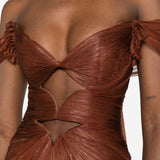 Abito maxi Catarina con effetto plissé in marrone Maria lucia hohan - donna 