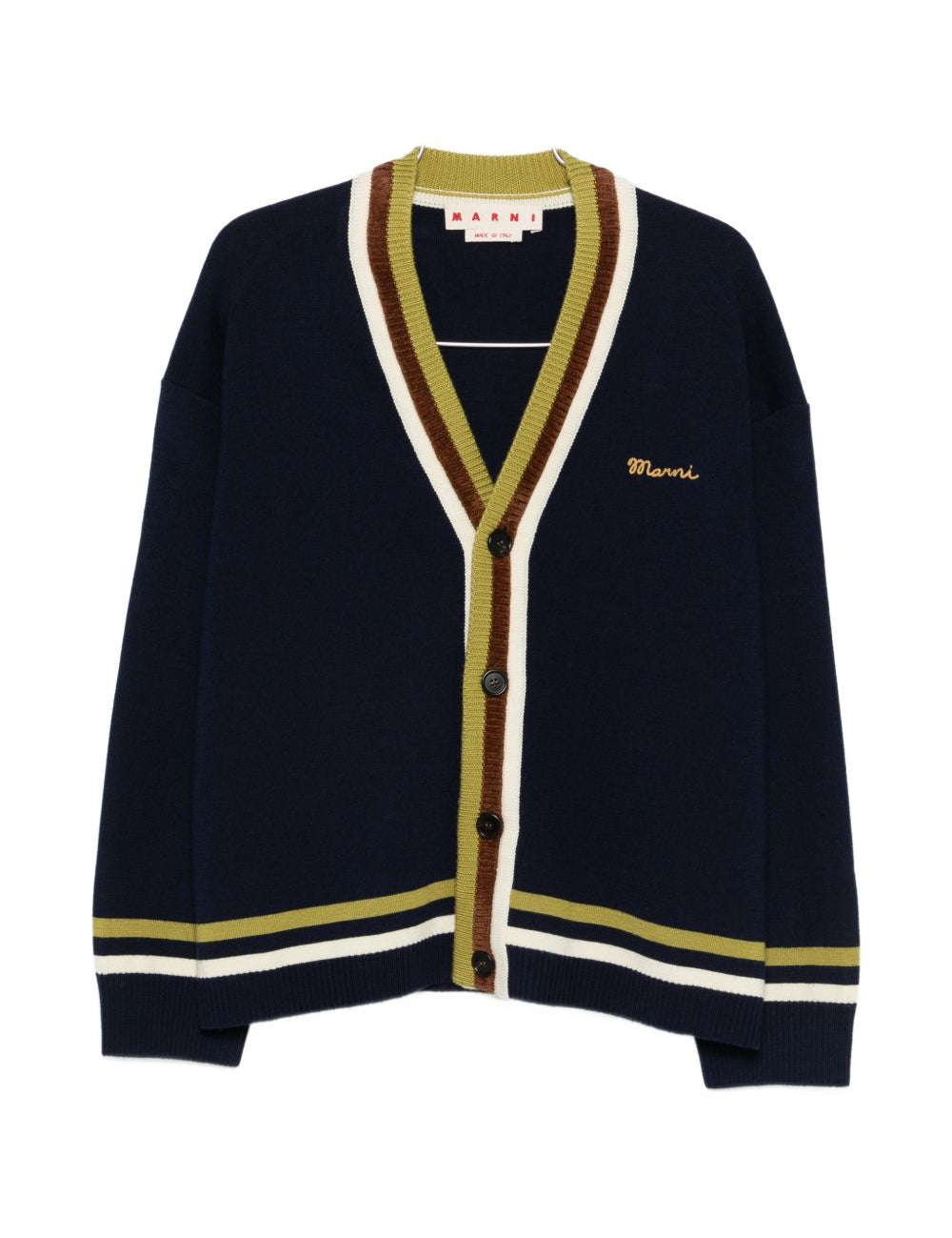 Cardigan a righe con ricamo in blu Marni - uomo 