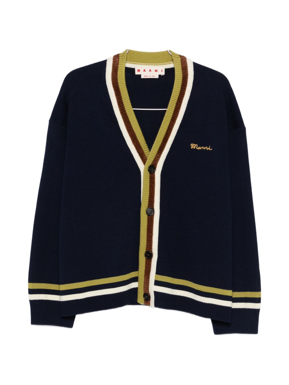 Cardigan a righe con ricamo in blu Marni - uomo 