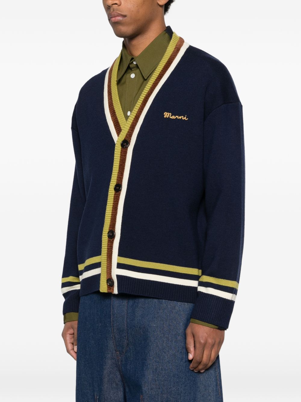 Cardigan a righe con ricamo in blu Marni - uomo 