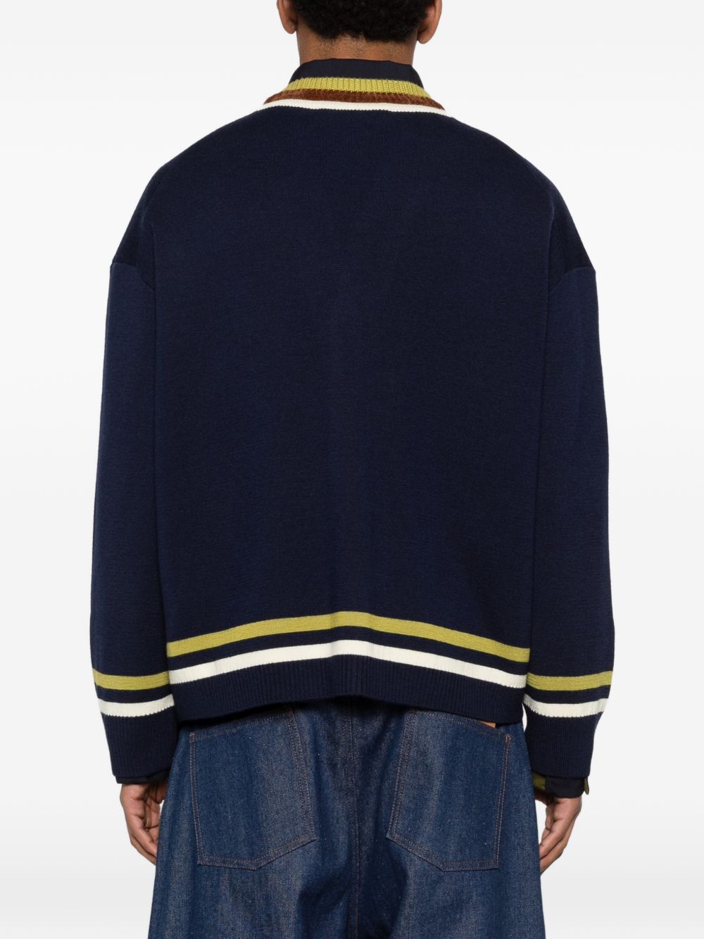 Cardigan a righe con ricamo in blu Marni - uomo 