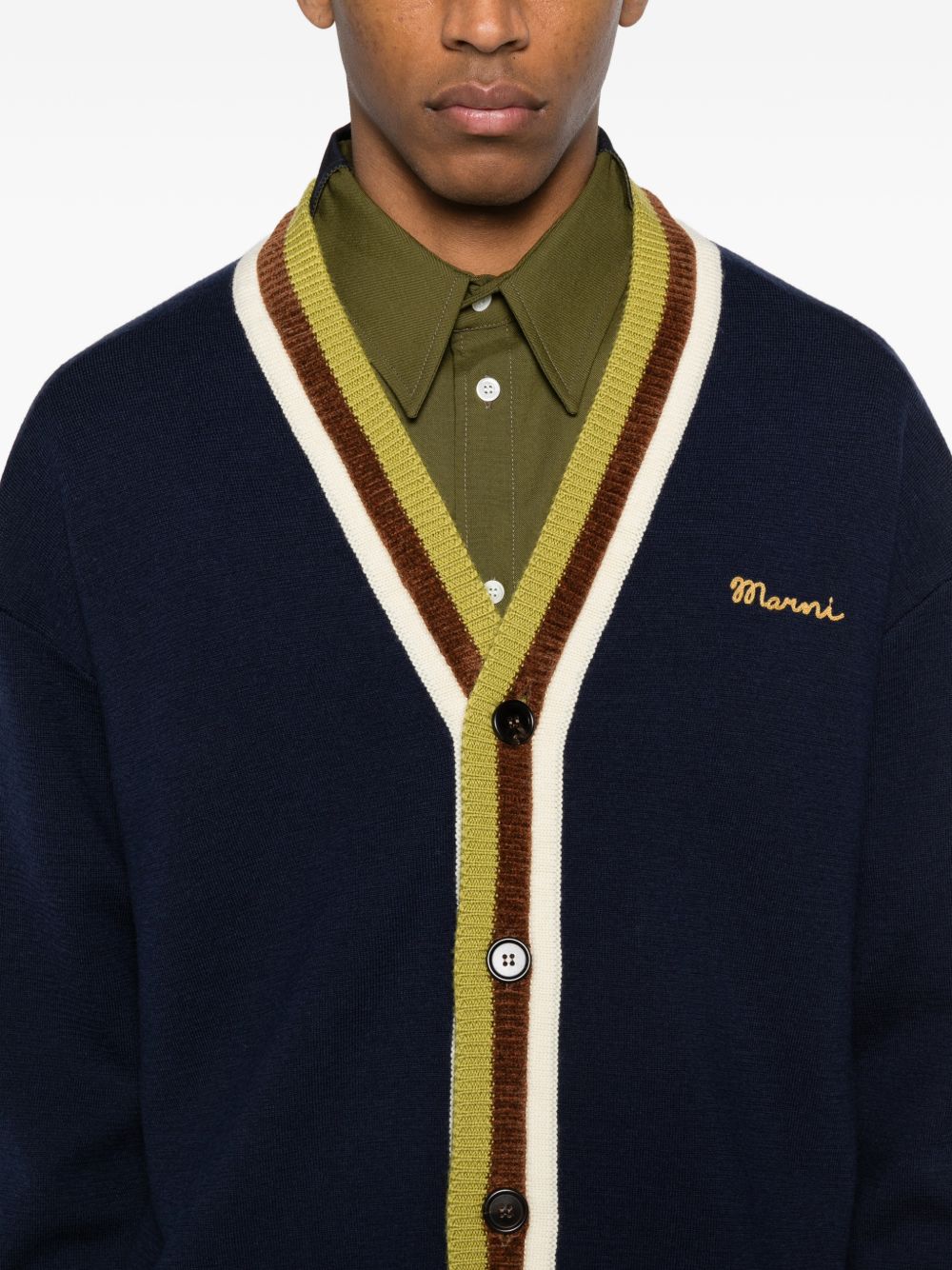 Cardigan a righe con ricamo in blu Marni - uomo 