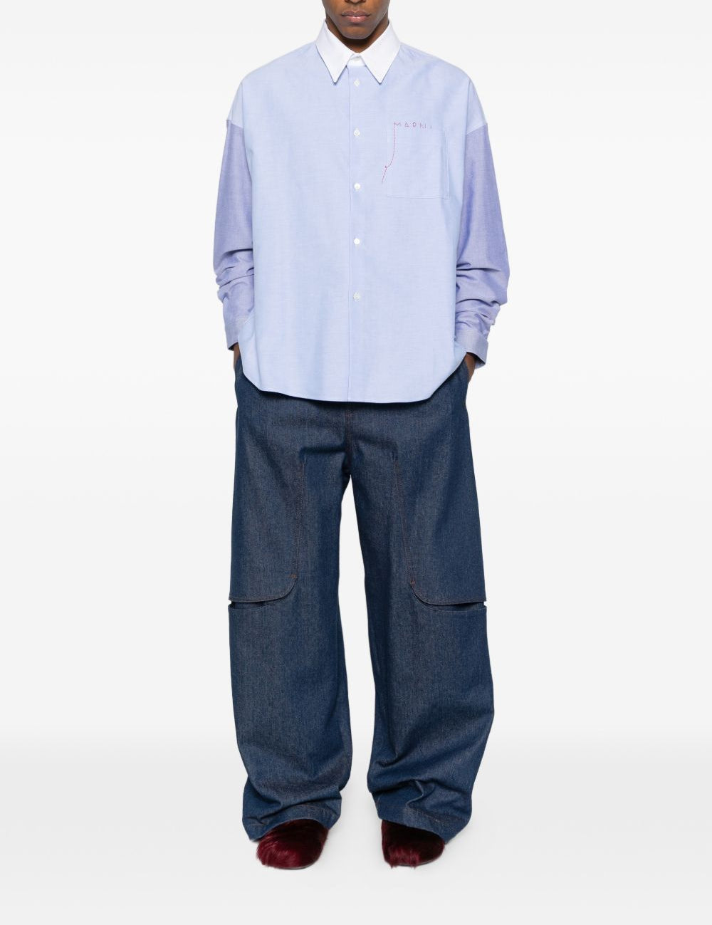 Camicia bicolore a maniche lunghe blu Marni - uomo 
