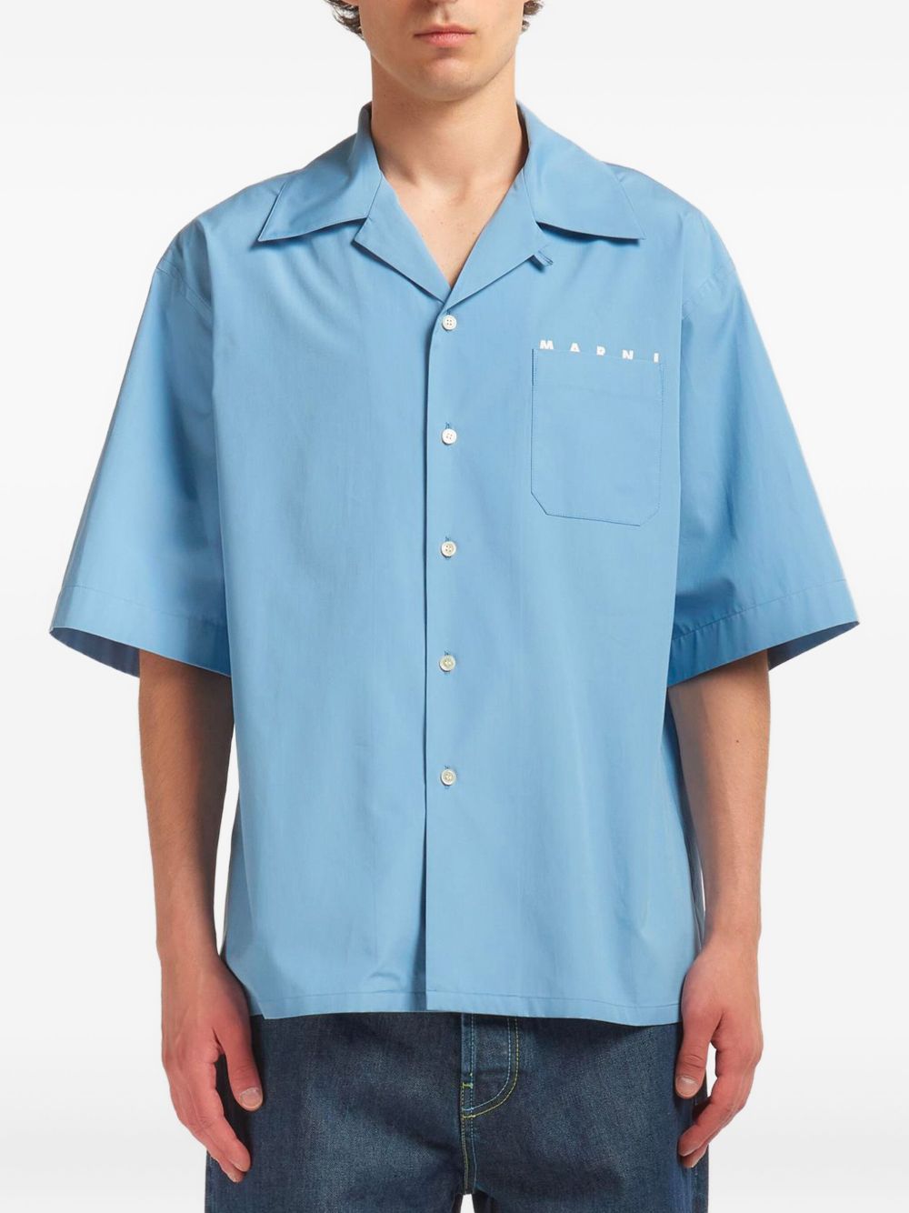 Camicia a maniche corte con logo in blu Marni - uomo 