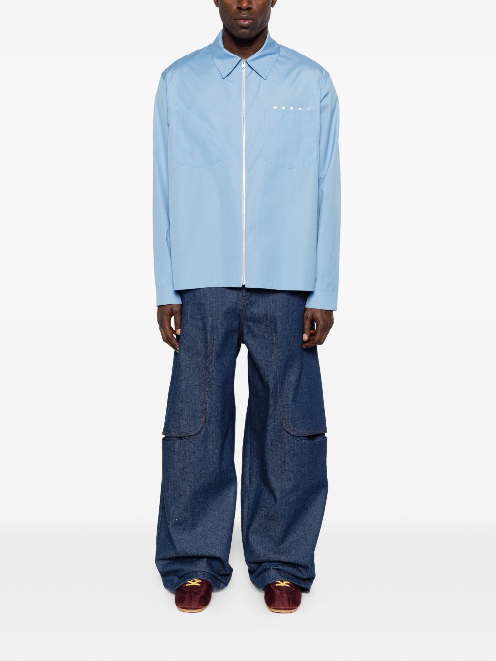 Camicia con zip a maniche lunghe in blu Marni - uomo 