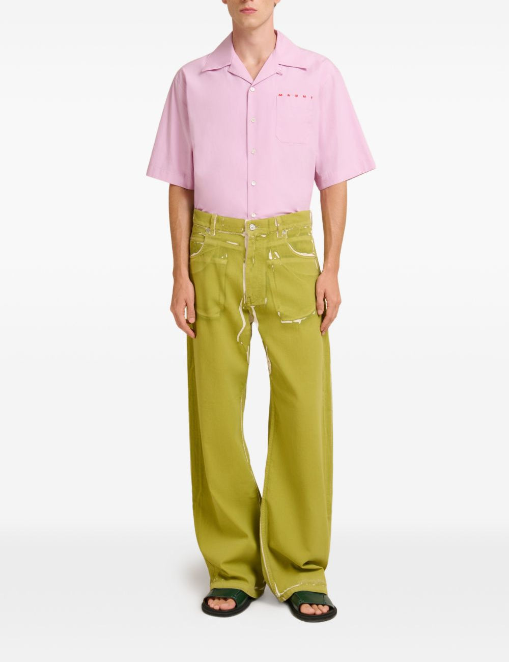 Jeans a gamba larga con stampa in verde Marni - uomo 