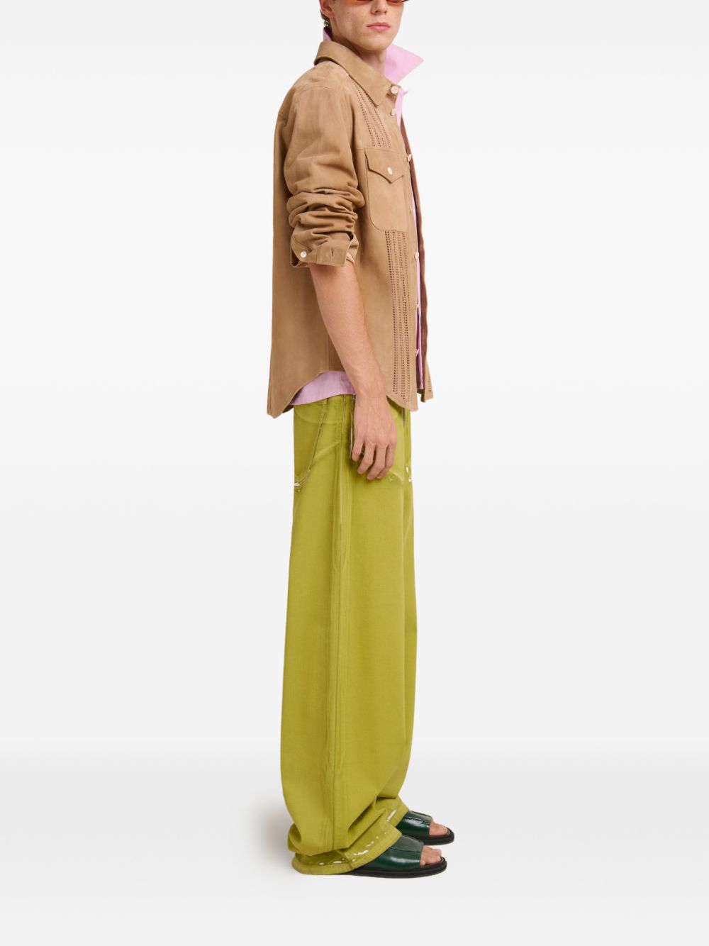 Jeans a gamba larga con stampa in verde Marni - uomo 