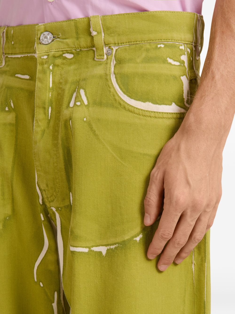 Jeans a gamba larga con stampa in verde Marni - uomo 