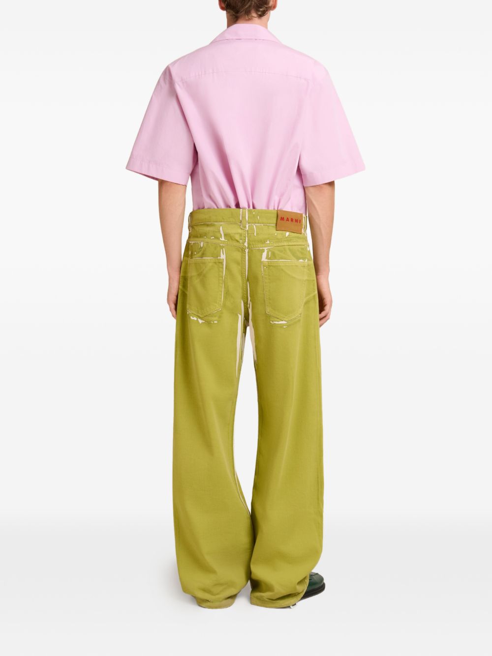 Jeans a gamba larga con stampa in verde Marni - uomo 