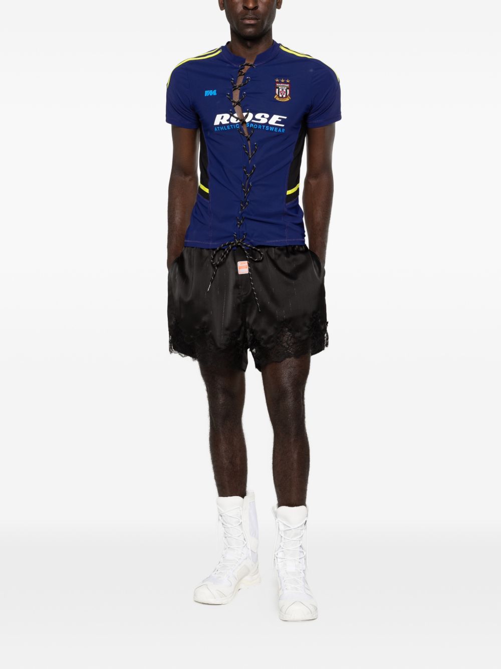 T-shirt a righe con lacci in blu Martine rose - unisex 