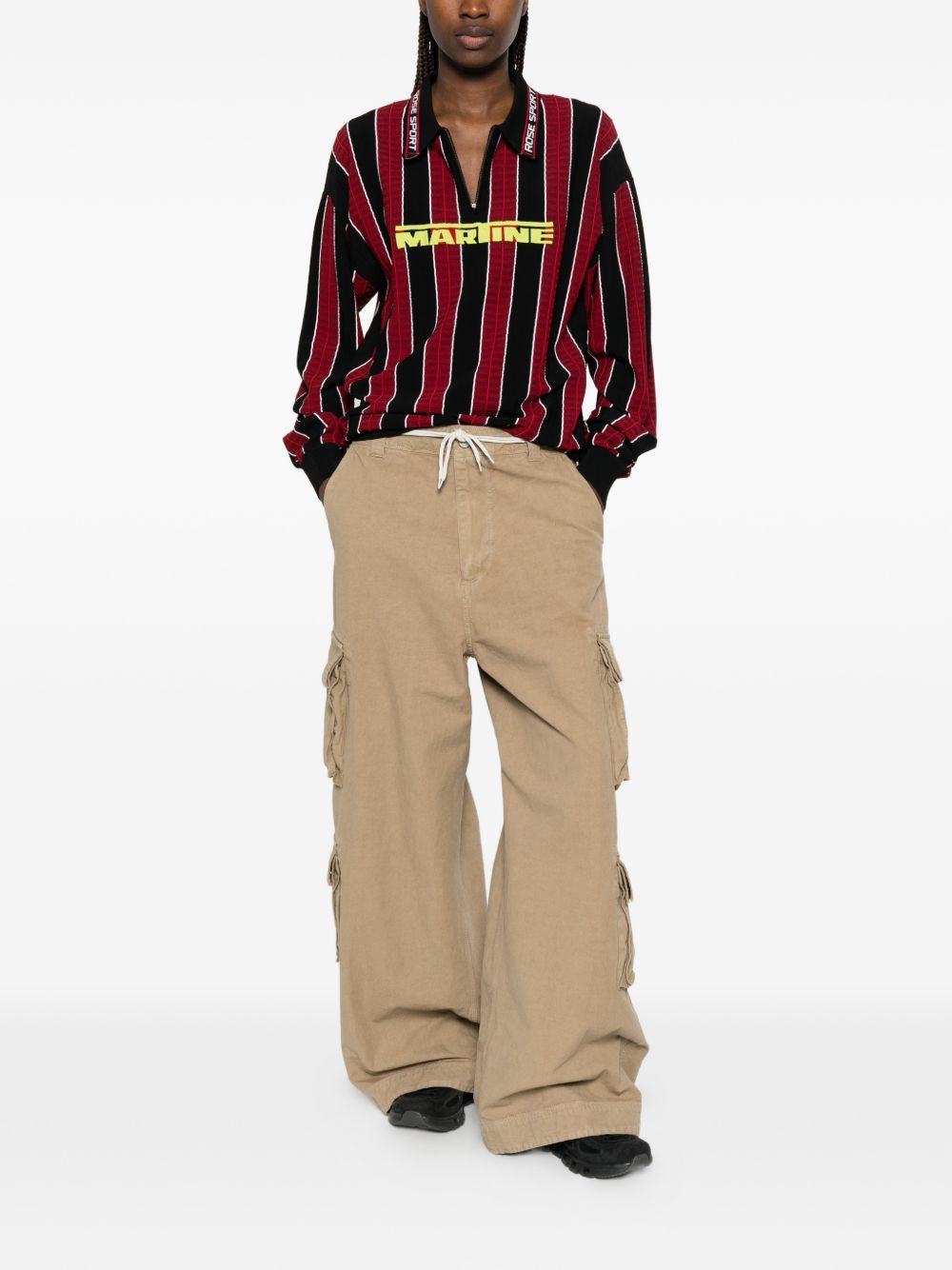 Polo a righe con zip in rosso e nero Martine rose - unisex 