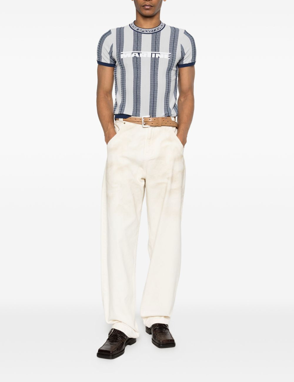 T-shirt con grafica a righe in blu e grigio Martine rose - uomo 