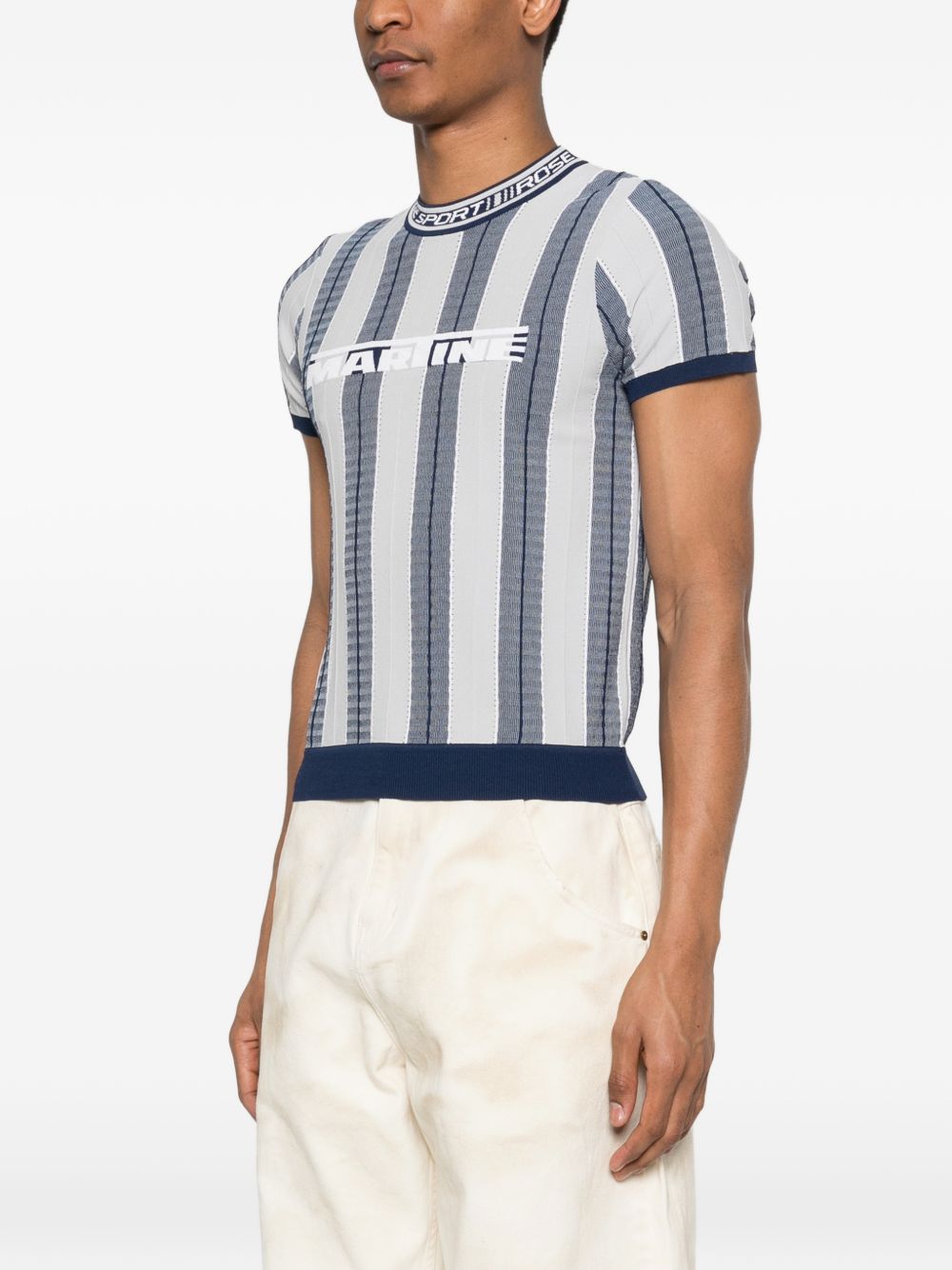 T-shirt con grafica a righe in blu e grigio Martine rose - uomo 