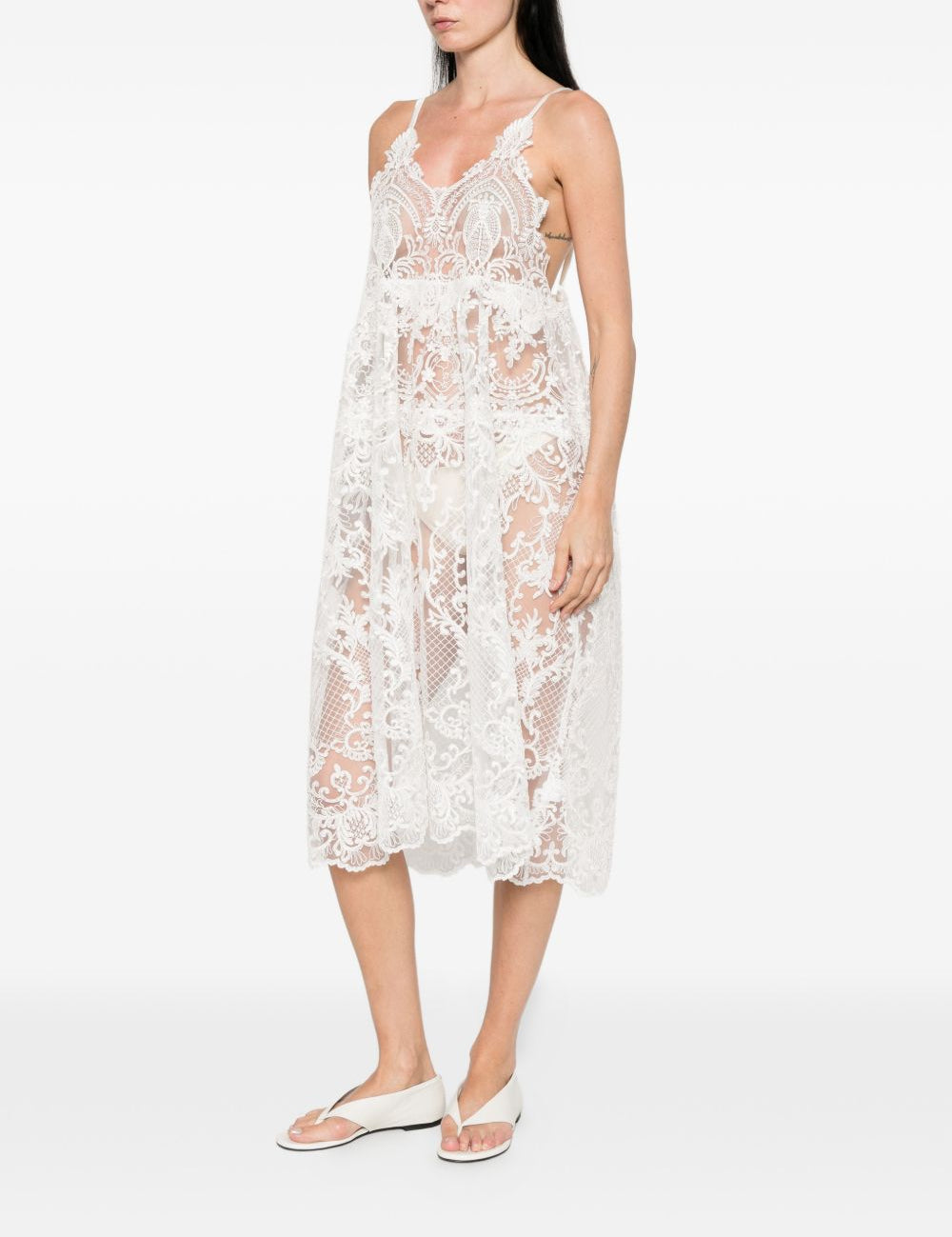 Abito midi con scollo a V in pizzo in bianco Maurizio - donna 
