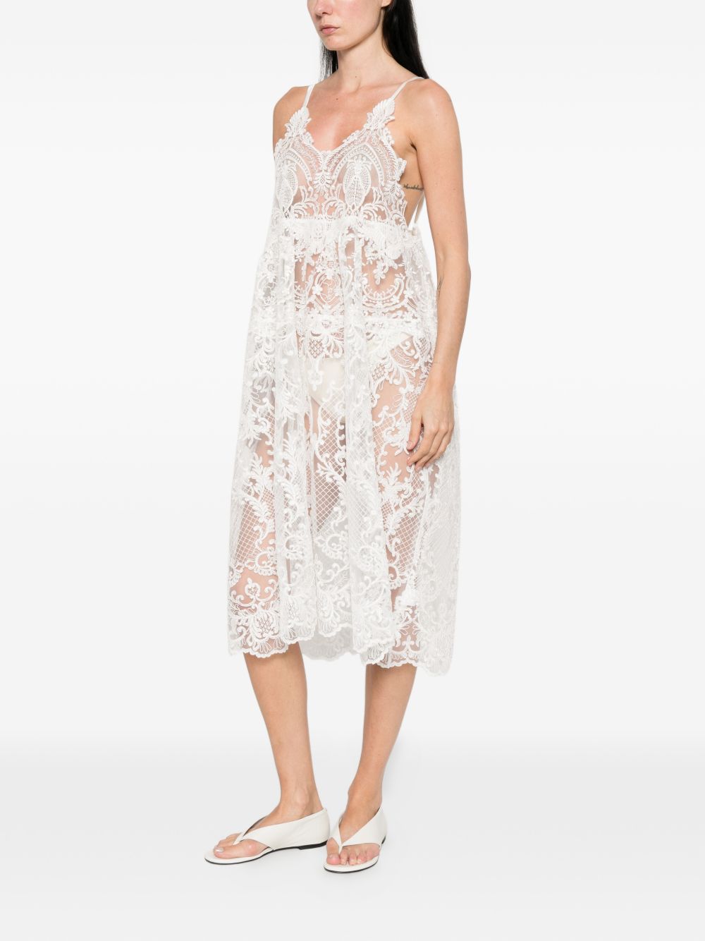Abito midi con scollo a V in pizzo in bianco Maurizio - donna 