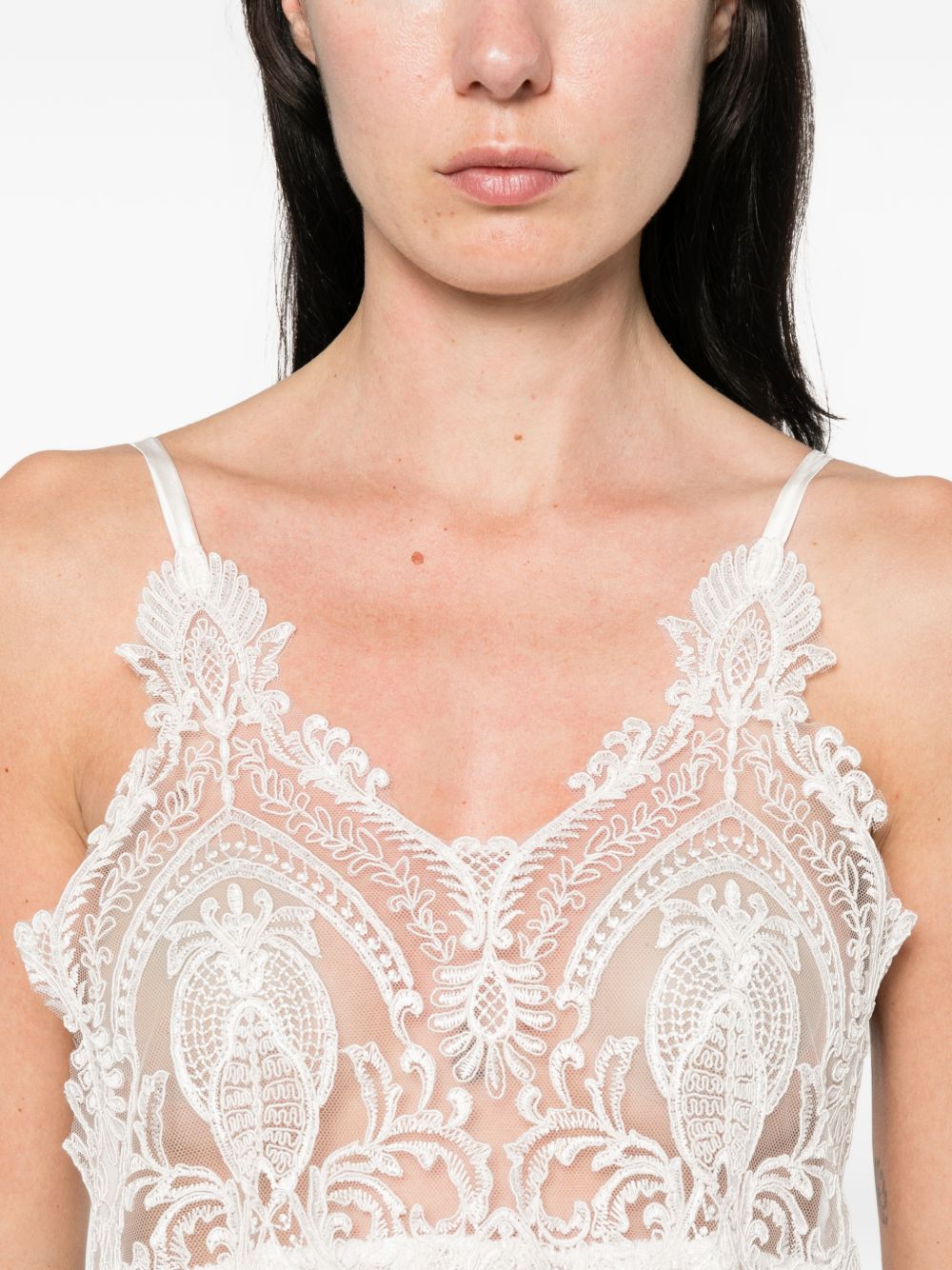 Abito midi con scollo a V in pizzo in bianco Maurizio - donna 