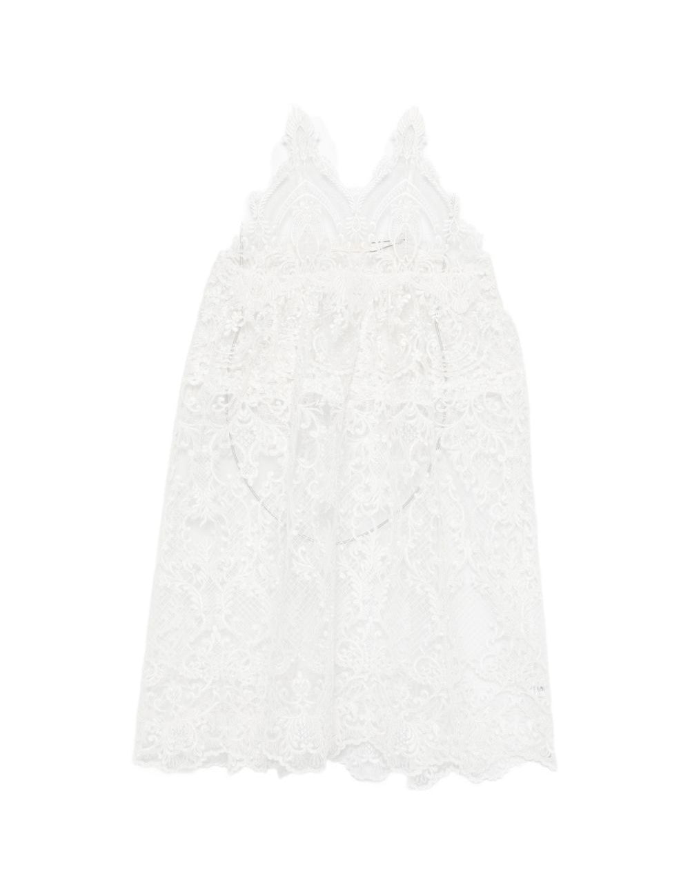 Abito midi con scollo a V in pizzo in bianco Maurizio - donna 