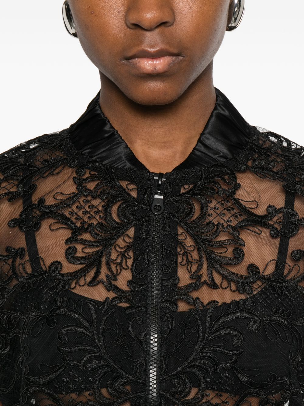 Giacca in pizzo con zip in nero Maurizio - donna 