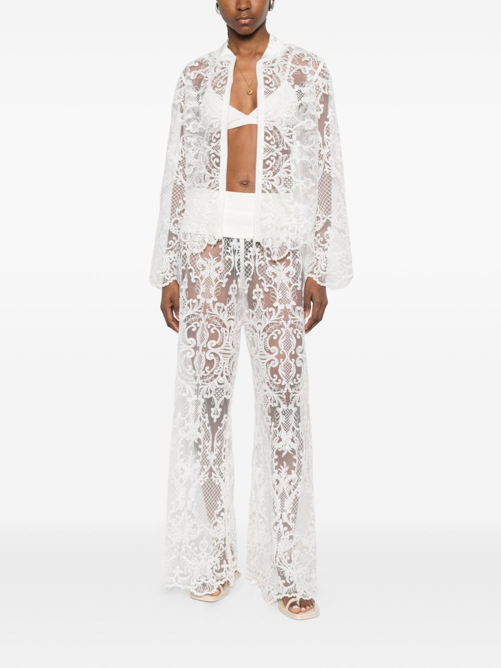 Giacca in pizzo con zip in bianco Maurizio - donna 