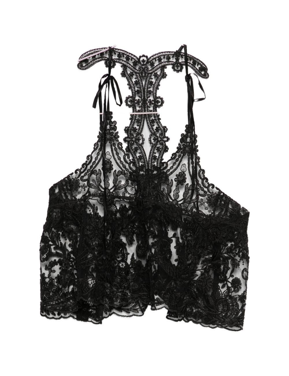 Top in pizzo con motivo floreale in nero Maurizio - donna 