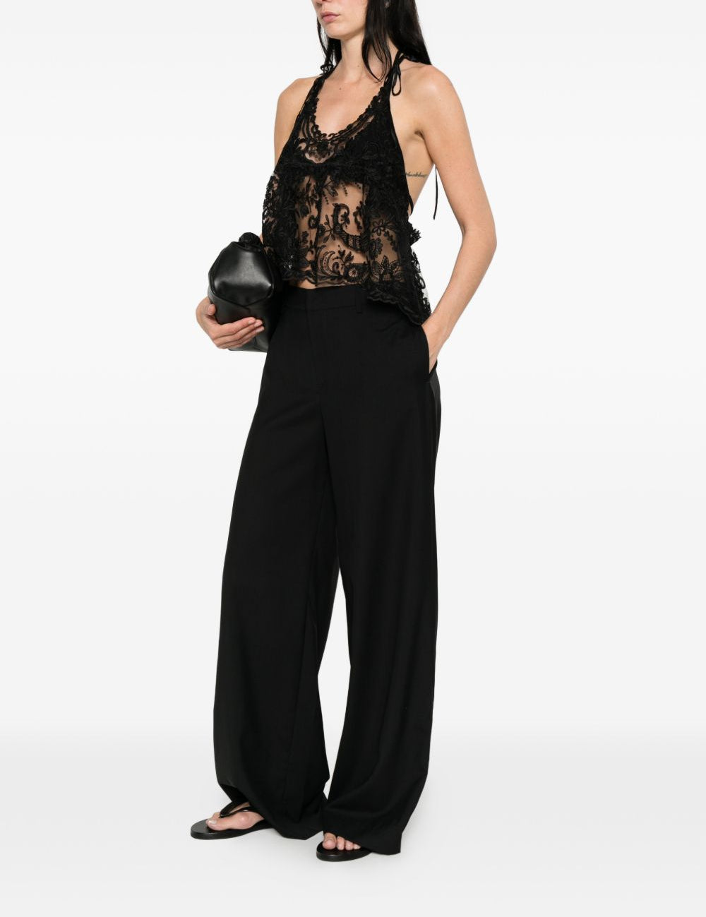 Top in pizzo con motivo floreale in nero Maurizio - donna 