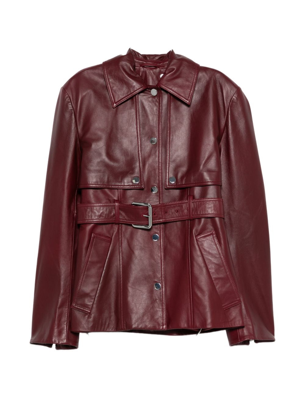 Giacca in pelle con cintura tenzone in bordeaux Maxmara sportmax - donna 